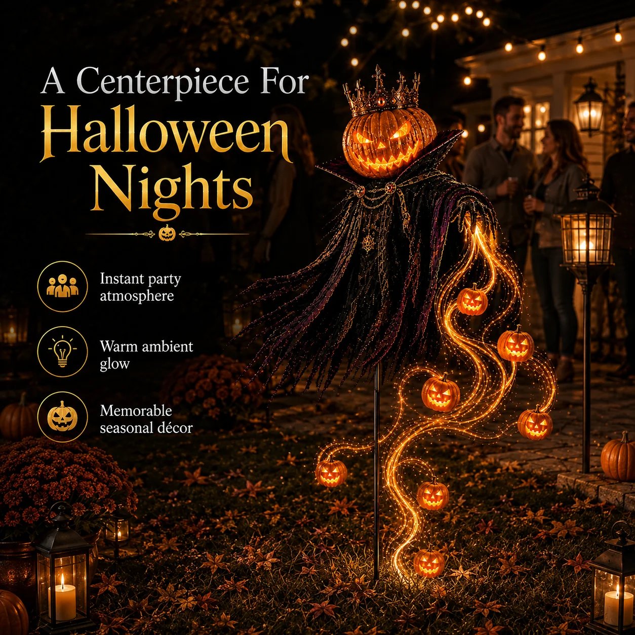 👑🎃 Pumpkin King Halloween Yard Decor|Solar Operated Day‐Night Ornament For Garden