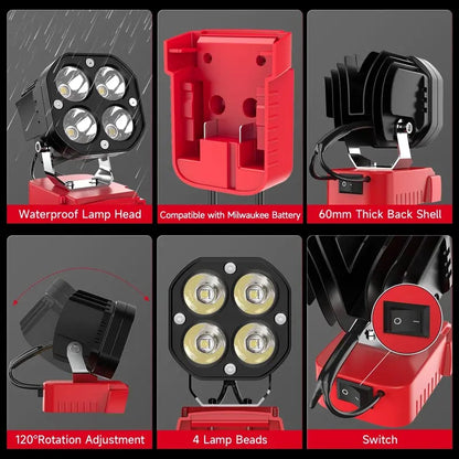 LED Work Light Compatible with Milwaukee 18V Battery