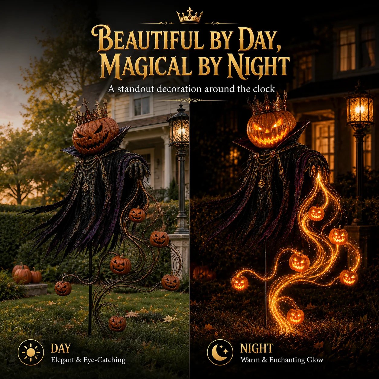 👑🎃 Pumpkin King Halloween Yard Decor|Solar Operated Day‐Night Ornament For Garden