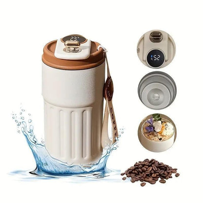 🎁🎁Christmas gift🎁450ml Stainless Steel Travel Mug with Temperature Display - Vacuum Insulated Bottle