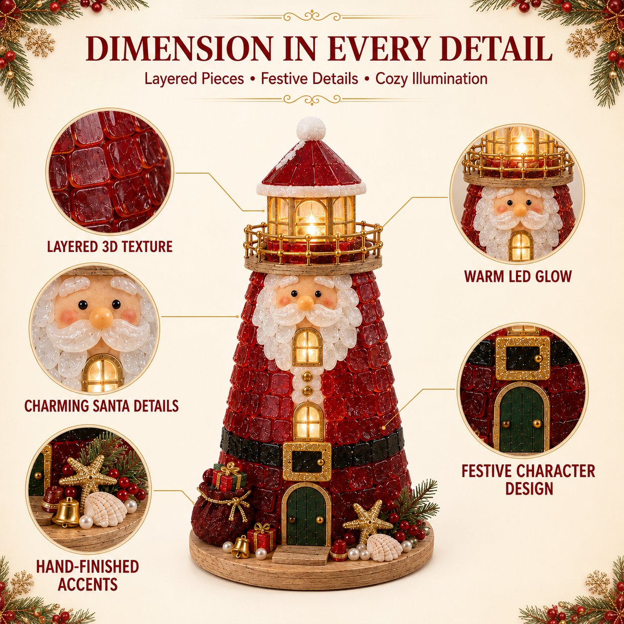 🎅 2026 Christmas Gift --🎄Beginner-Friendly DIY Lighted Christmas Character Sea Glass-Style Lighthouse Kit Collection | Complete Kit with Sea Glass-Style Pieces, LED Lights & Step-by-Step Guide Included 💕