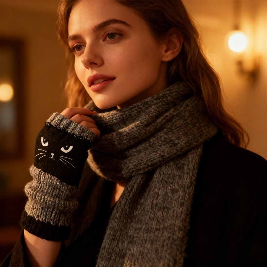 🎁🐱Knitted Fingerless Gloves🧶