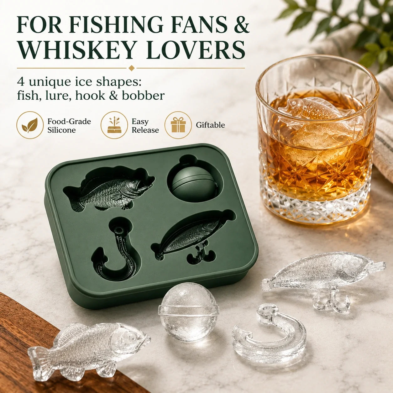 🎣 Fishing-Themed Ice Mold – Fish, Lure, Hook & Bobber Shapes