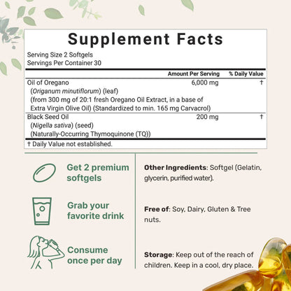 Oil of Oregano with Black Seed Oil Softgels