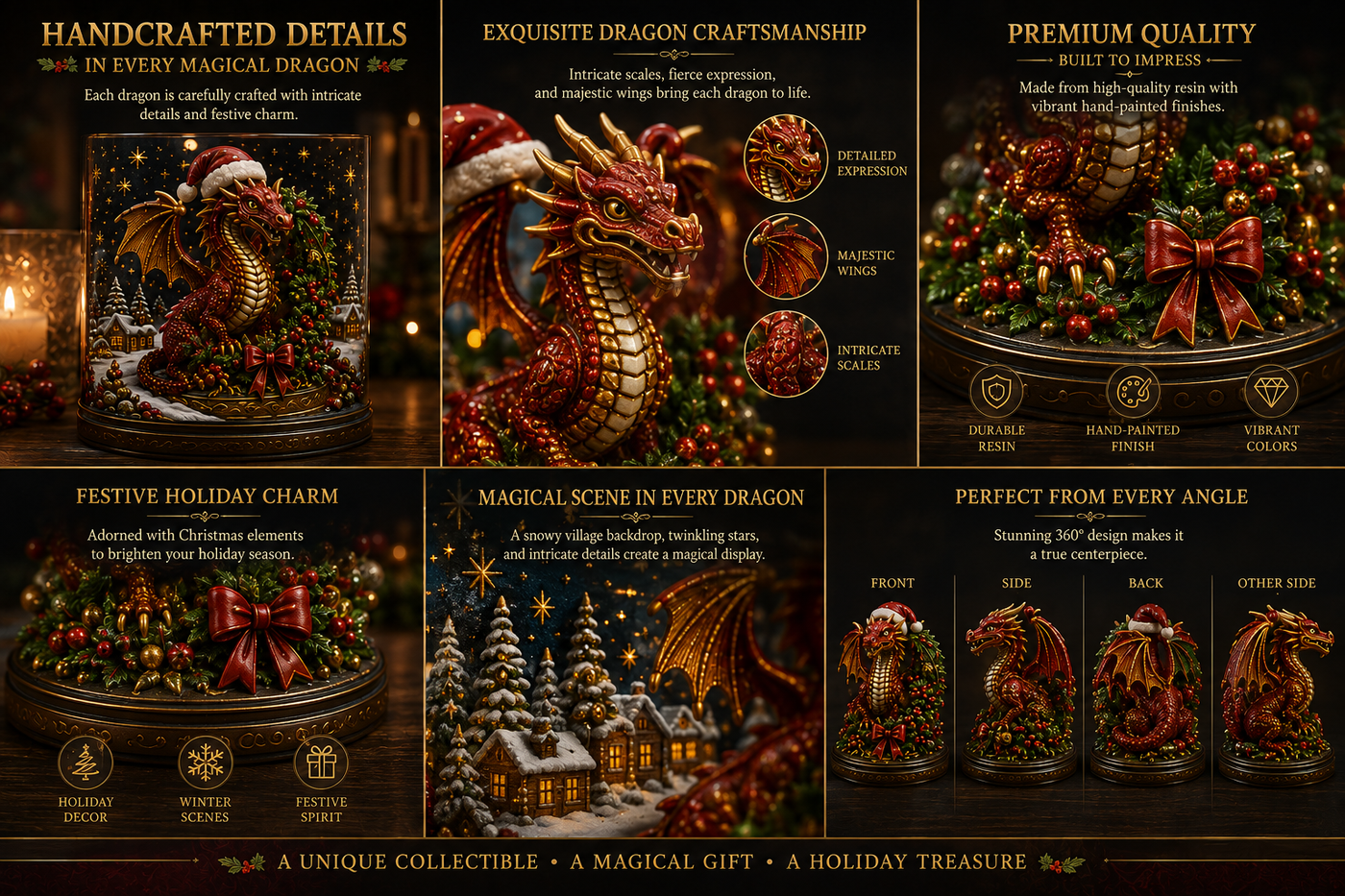Close views of the resin dragon details and painted finish