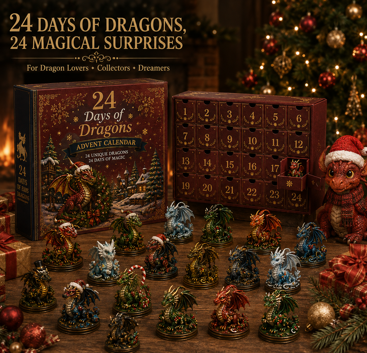 24 Days of Dragons Advent Calendar with 24 miniature dragons