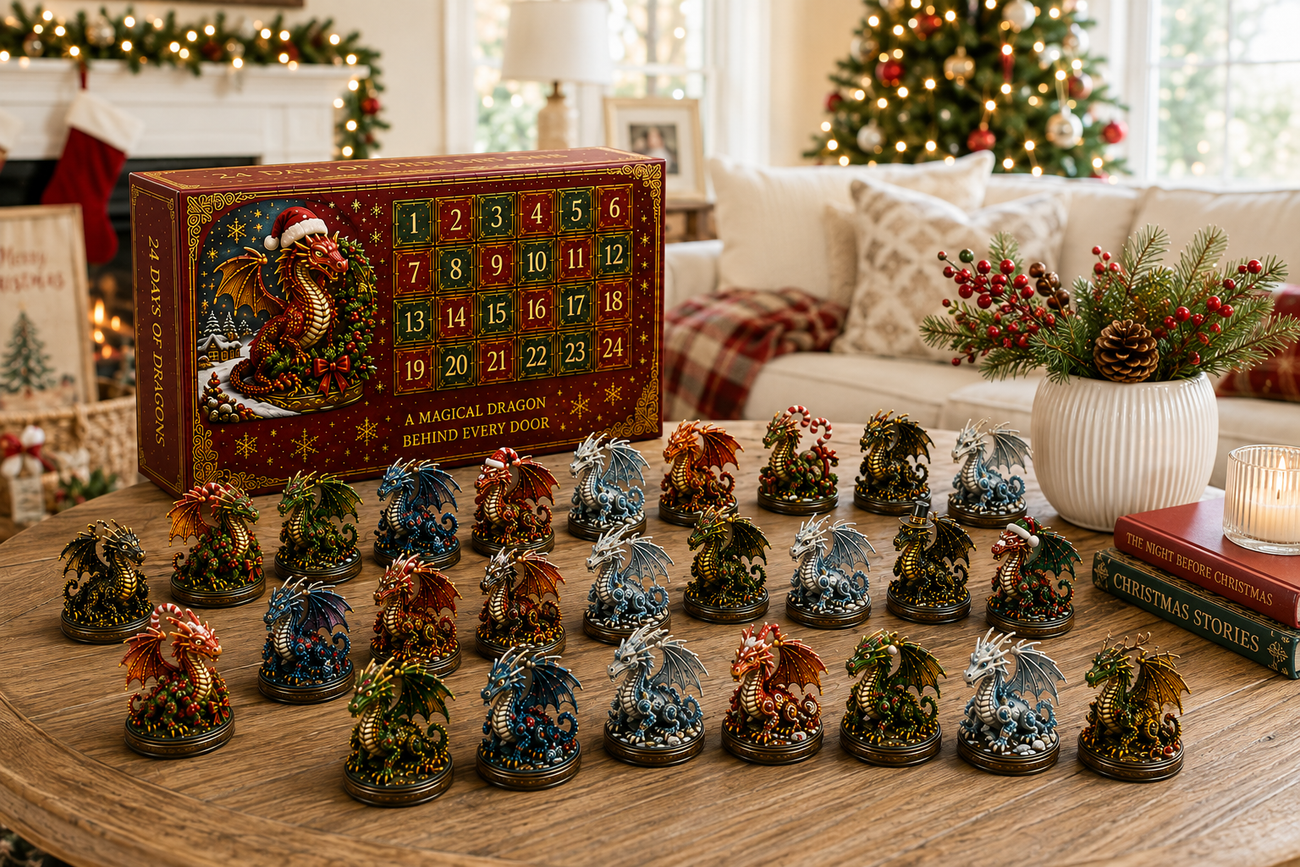 Dragon Advent calendar displayed with all 24 figures
