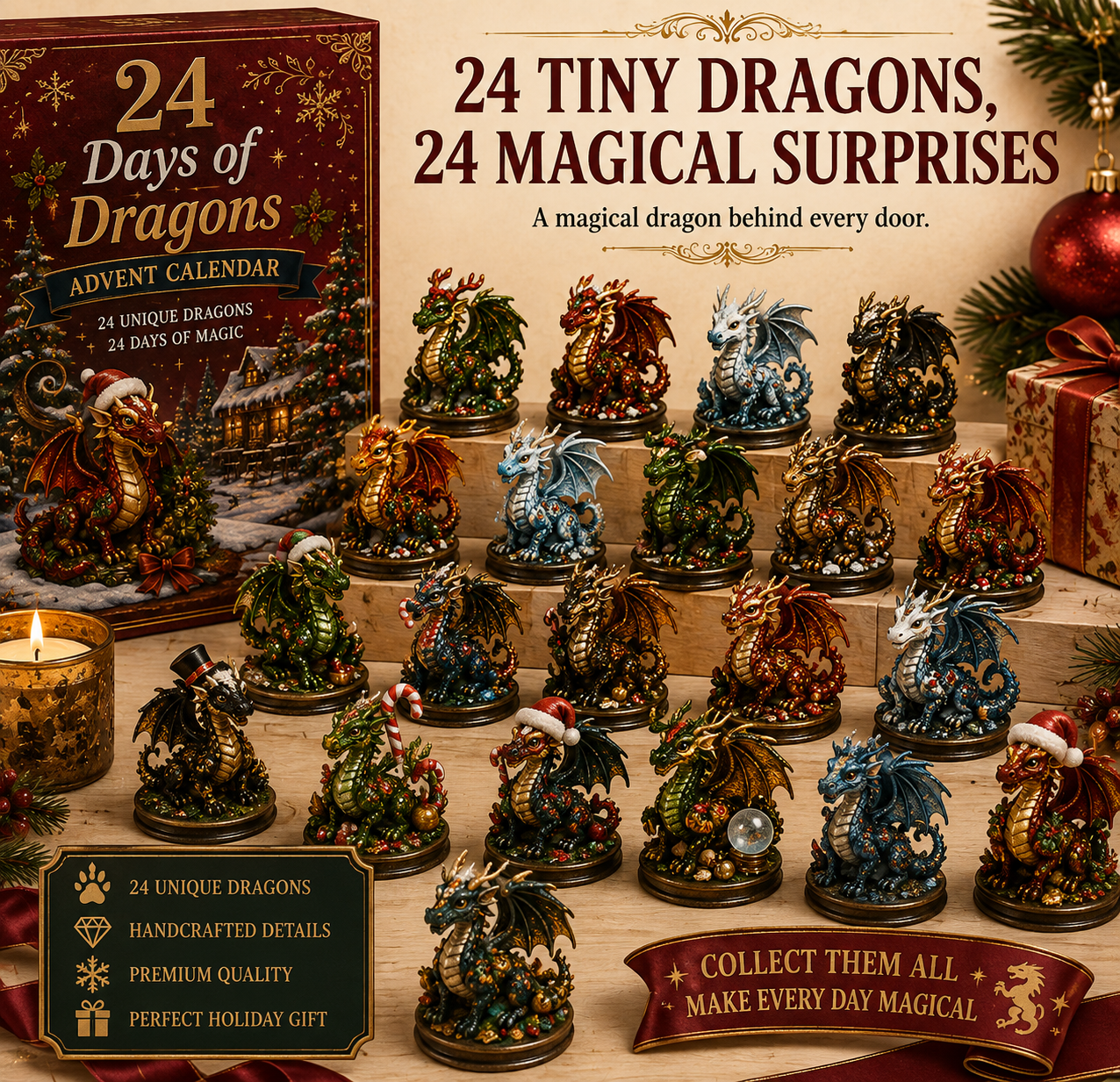 Complete collection of 24 Christmas dragons