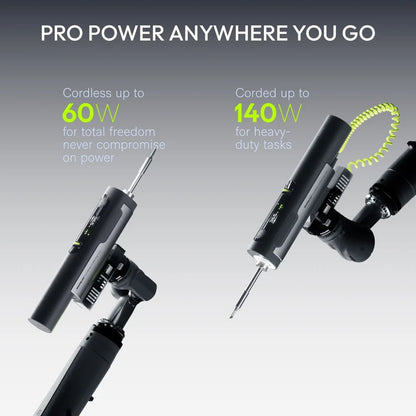 Cordless Soldering Iron Set – 3-Second Heat-Up to 400°F, 140W Plugged In / 60W Cordless, Smart PID Control, C245 Tips, USB-C & Power Bank Compatible
