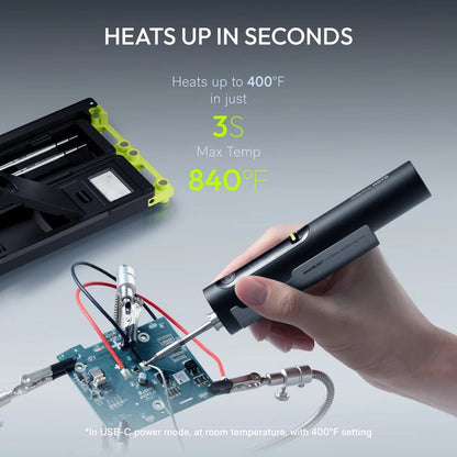 Cordless Soldering Iron Set – 3-Second Heat-Up to 400°F, 140W Plugged In / 60W Cordless, Smart PID Control, C245 Tips, USB-C & Power Bank Compatible