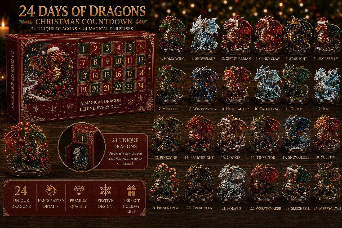 🐉 24 Days of Dragons Advent Calendar – 24 Unique Dragons, 24 Magical Christmas Surprises 🎄✨